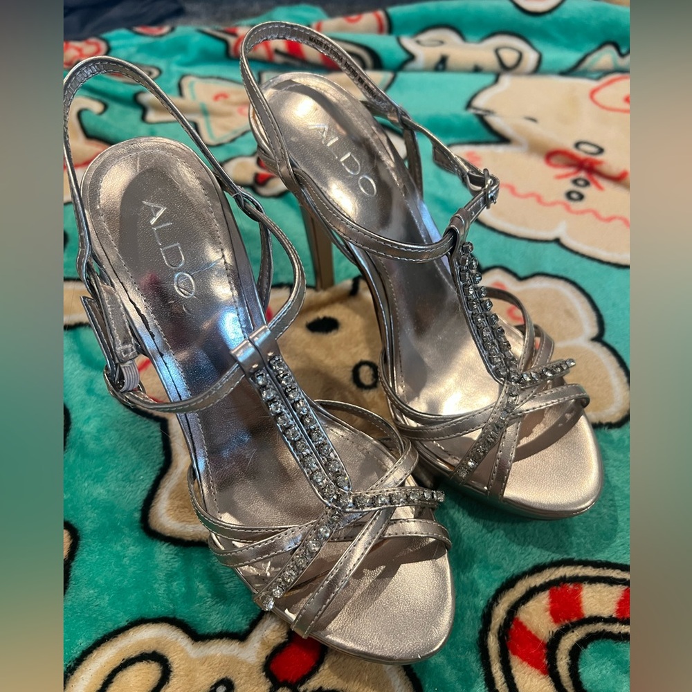 Aldo Metallic Crystal Strappy Heels